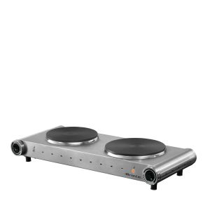 Ariete 994 Fornello elettrico da viaggio – Doppia piastra in Ghisa – Diametro 188 mm e 155 mm – Temperatura Regolabile – 2500 Watt – Acciaio