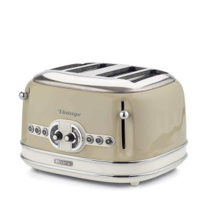 Ariete 156 Tostapane Vintage 4 fette di pane – senza pinze – 6 Livelli di tostatura – Defrost – 1600 Watt – Linea Vintage – Beige