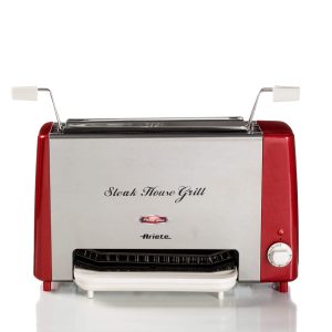 Ariete 730 Steak House Grill – Griglia Elettrica Verticale – Bistecchiera – Griglia Acciaio Inox – 1300 Watt – Vassoio raccogli grassi – Rosso